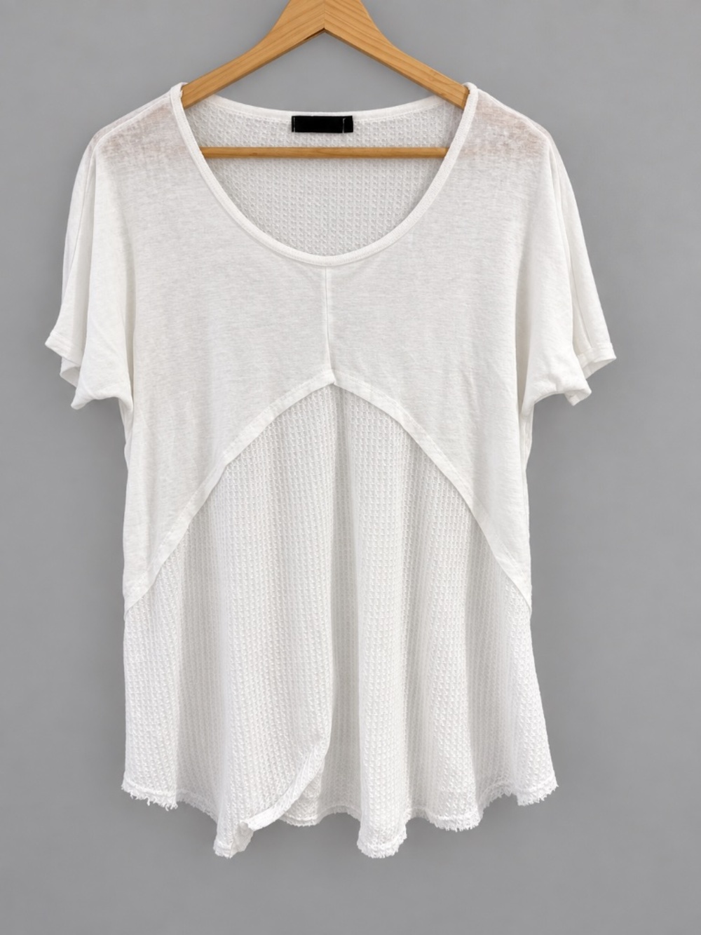 White Mixed Texture Sheer Waffle Knit Tunic Top M